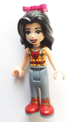 Vicky, Trousers with Red Boots, Red Shirt with Bright Light Orange Top, Black Hair, Bow